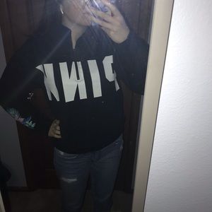 PINK Flower Embroidered Quarter Zip